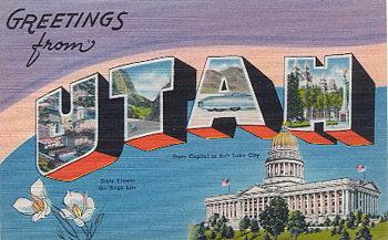 Featured is an Utah big-letter postcard image from the 1940s obtained from the Teich Archives (private collection).